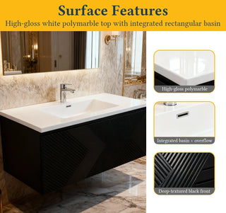 Meuble-lavabo mural noir 40" pour salle de bain avec Comptoir en polymarbre blanc Roxboro