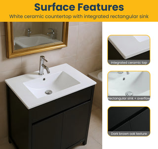 Meuble-Lavabo Autoportant 24po Brun Foncé avec Comptoir de Céramique Blanc