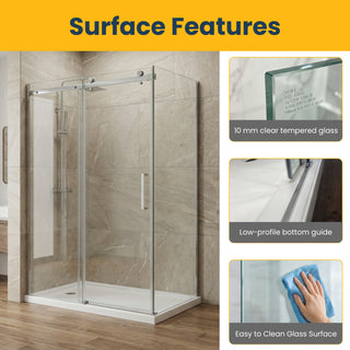 Porte de douche coulissante réversible 48" x 32" x 75" en chrome - Verre 10 mm, installation sur 2 murs avec panneau latéral de 32"