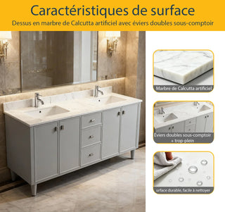 Meuble-Lavabo Autoportant 72po Gris Hampton avec Comptoir de Marbre Ingénierie Calcutta