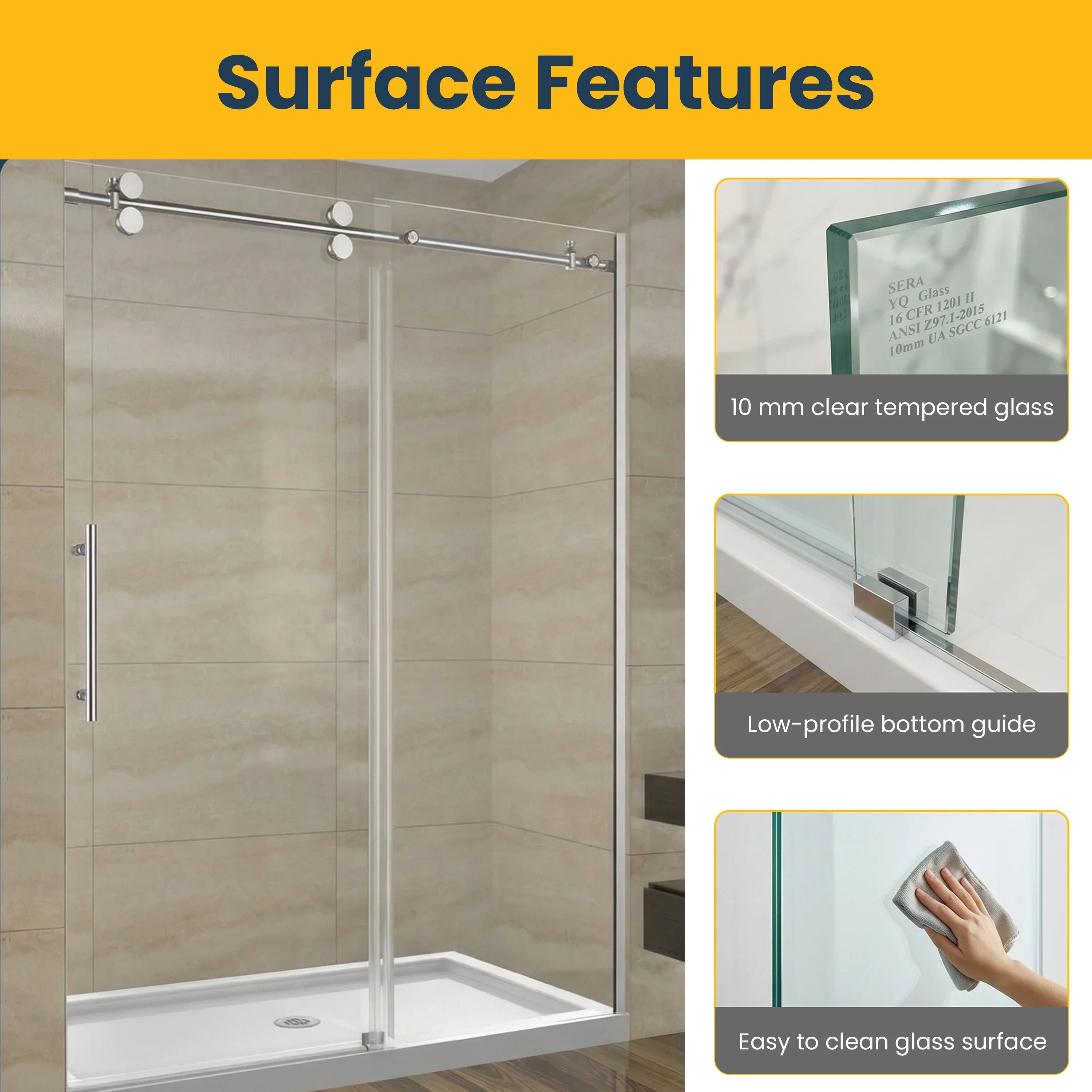 Porte de douche coulissante réversible alcôve 60po x 75po - Quincaillerie ronde chromée, verre 10mm