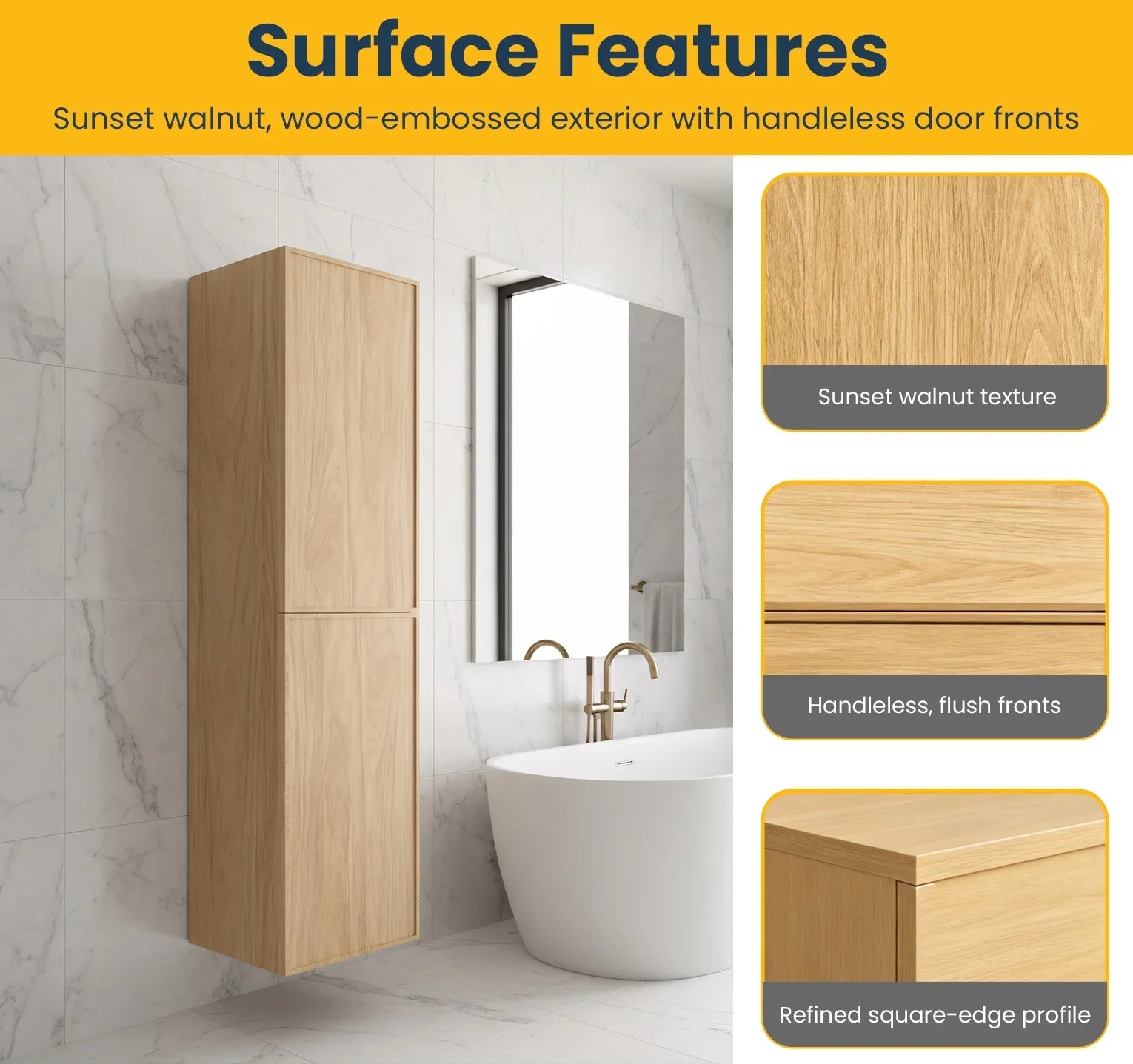 Armoire à Linge Mural de Salle de Bain - Noyer Couchant