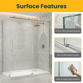 Porte de douche coulissante réversible chromée 60 po x 36 po x 75 po - Verre 10 mm, installation sur deux murs avec panneau latéral de 36 po.