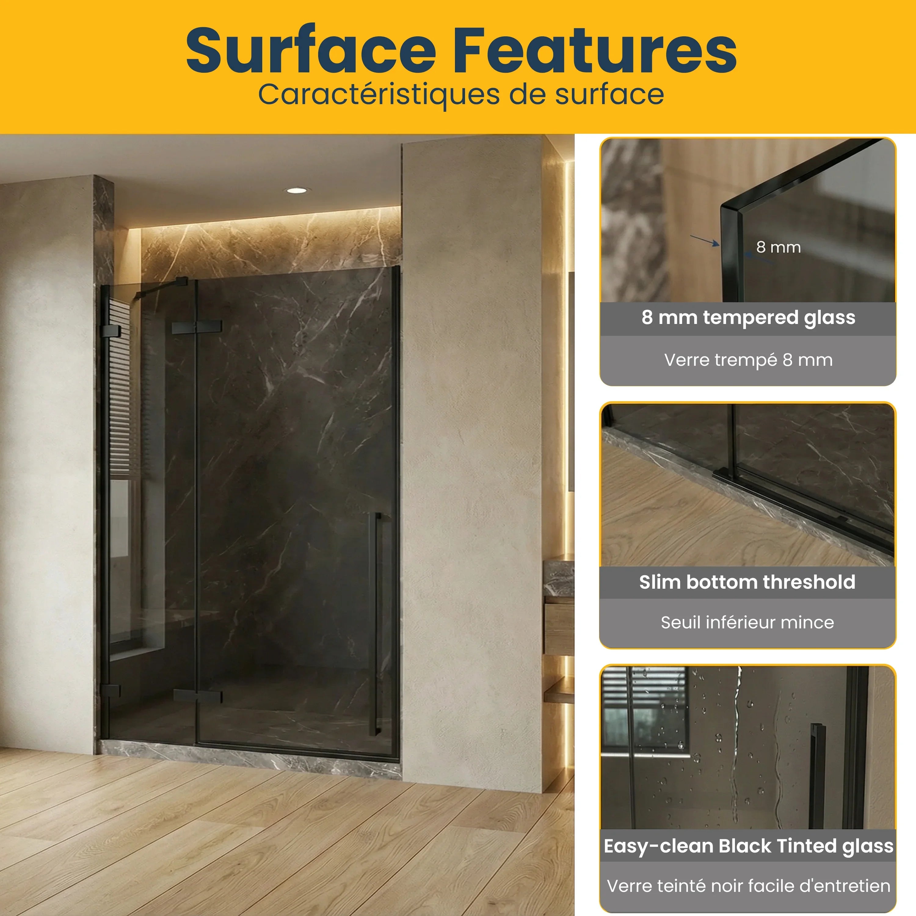 57.6"-58" x 79" Reversible Matte Black Pivot Shower Door with Black Tinted Glass