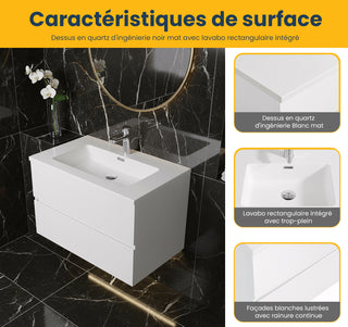 Meuble-lavabo mural blanc 30" pour salle de bain avec Comptoir en polymarbre blanc