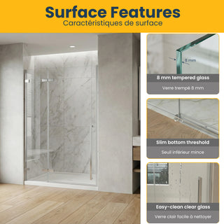 60 po x 79 po Panneau de Porte de Douche Fixe Pivotante Chrome Réversible avec Verre Clair
