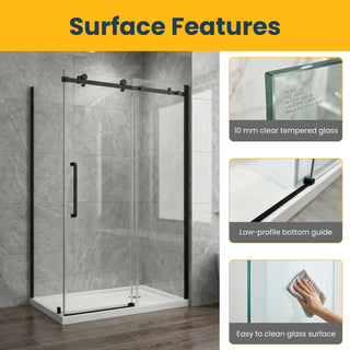 48" x 75" x 10mm Reversible Sliding Shower Door Square Design Hardware in Black with 32" Side Panel
