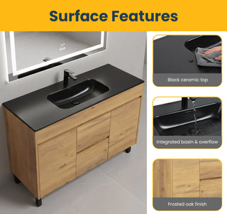 48" Frosted Oak Freestanding Single Sink Bathroom Vanity with Black Ceramic Countetop