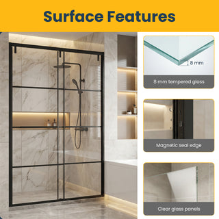 60" x 79" Framed Reversible Sliding Shower Door in Matte Black with Clear Glass Without Base