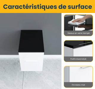 Armoire Centrale Murale Blanche Mate de 12 po avec Comptoir en Verre Trempé Noir