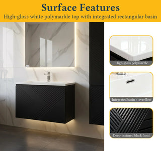 Meuble-Lavabo Mural 36po Noir avec Comptoir en Polymarbre Blanc