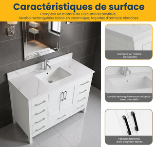 Meuble-Lavabo Autoportant 48po Blanc avec Comptoir de Marbre Ingénierie Calcutta