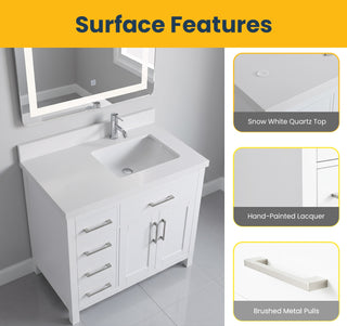 Meuble-Lavabo Autoportant 36po Blanc avec Comptoir de Quartz Blanche Neige