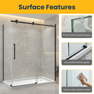 Porte de douche coulissante réversible 60" x 36" x 75" x 10mm avec panneau latéral 36", design carré, quincaillerie noire sans base