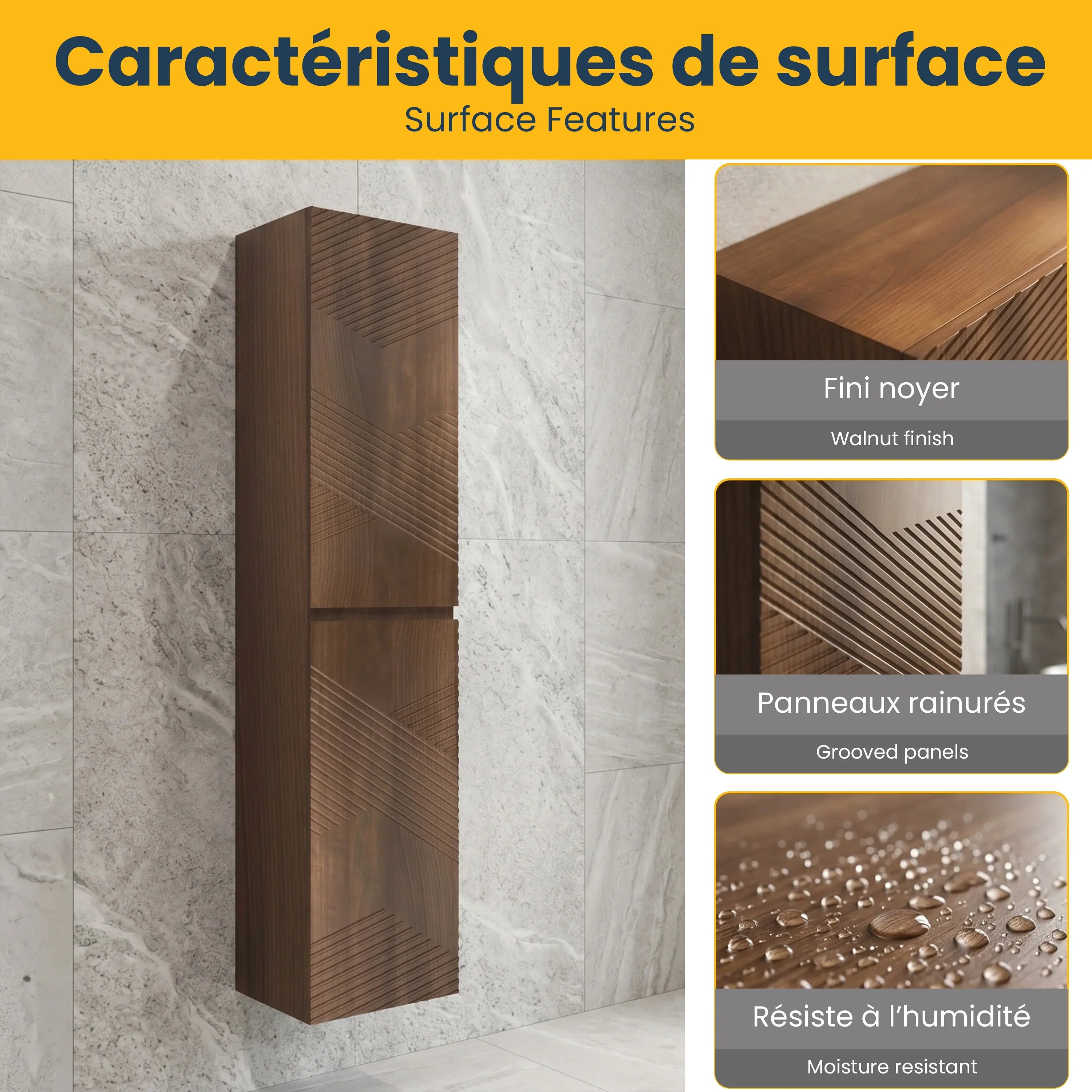 Armoire murale suspendue pour salle de bain - Noyer