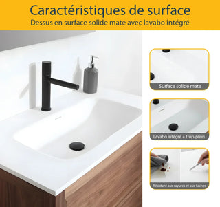 36" Natural Walnut Freestanding Bathroom Vanity with White Solid Surface Countertop