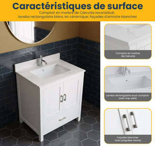 Meuble-Lavabo Autoportant 30po Blanc avec Comptoir de Polymarbre Ingénierie Calcutta