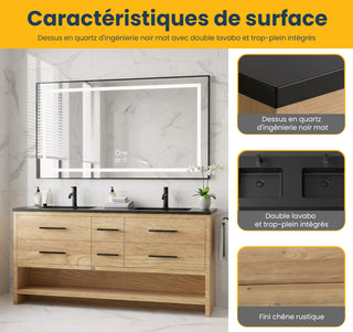Meuble-Lavabo Autoportant 72po Chêne Brut avec Comptoir de Quartz d'ingénierie Noir