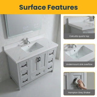 48" Hampton Grey Freestanding Single Sink Bathroom Vanity with Calcutta Quartz 4cm Countertop Nevada Collection