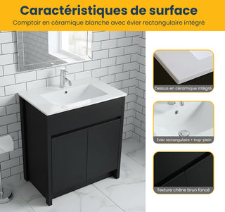 Meuble-Lavabo Autoportant 30po Brun Foncé avec Comptoir de Céramique Blanc