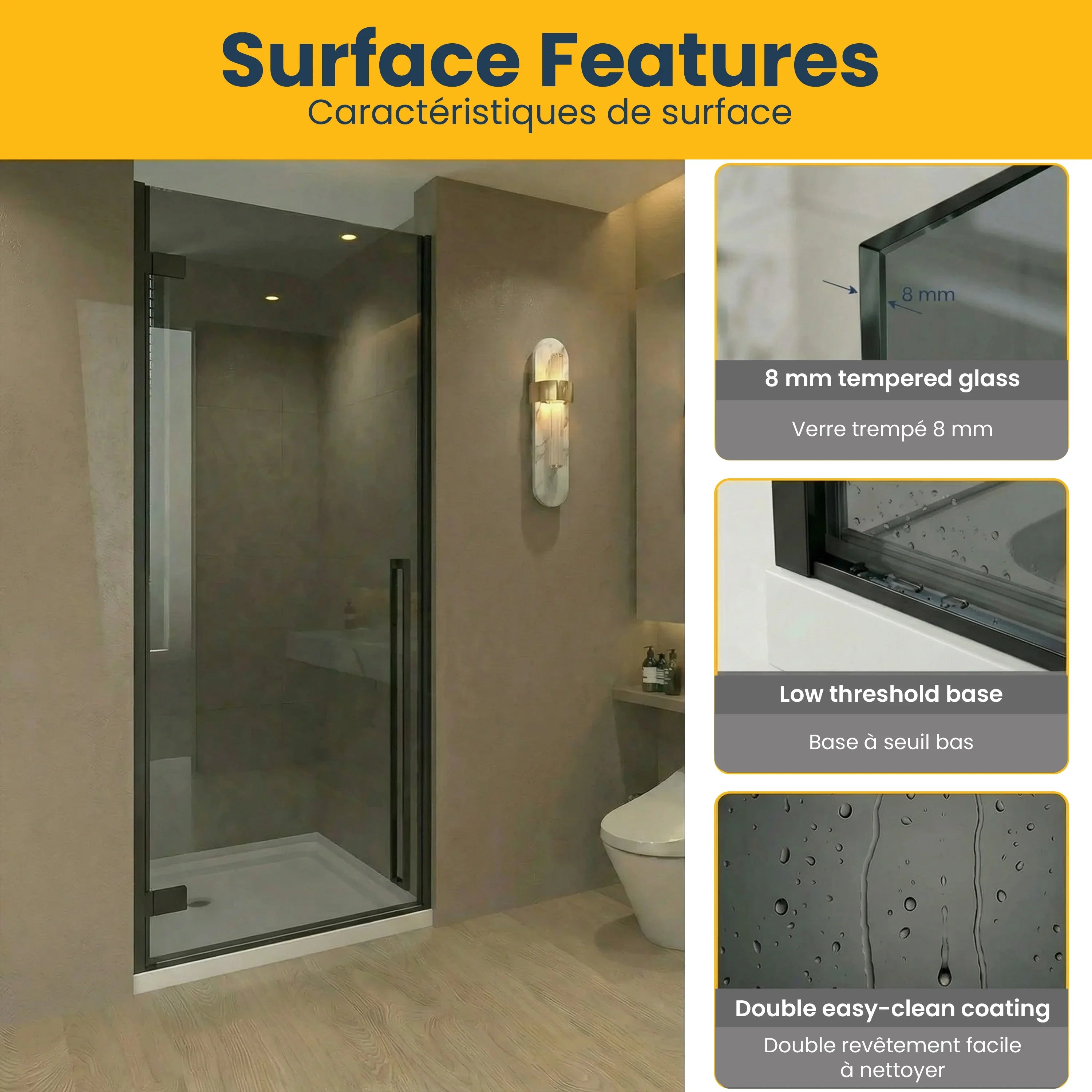 32" x 79" Matte Black Pivot Shower Door with White Acrylic Base