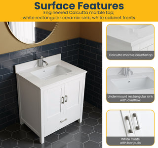 Meuble-Lavabo Autoportant 30po Blanc avec Comptoir de Polymarbre Ingénierie Calcutta