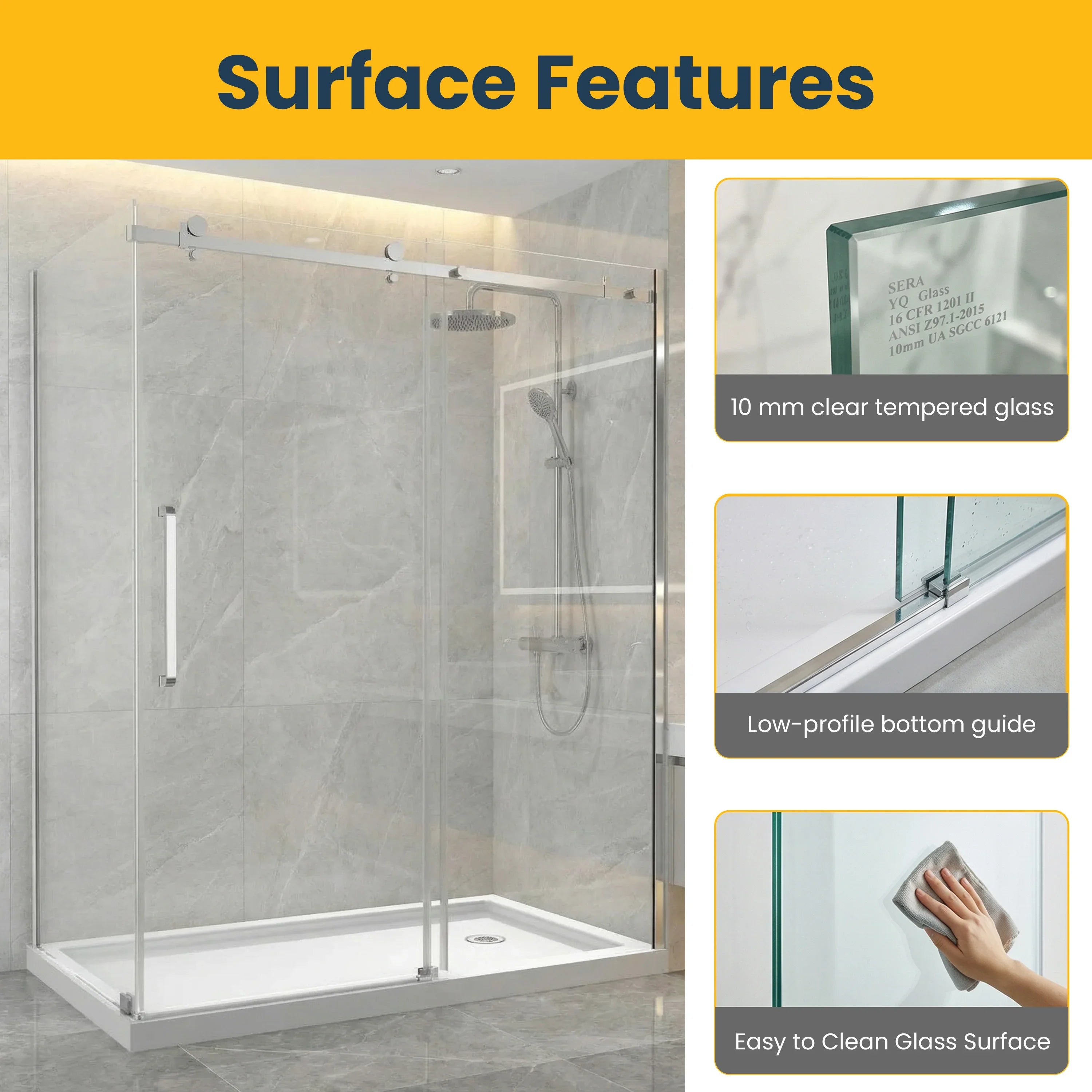 Porte de douche coulissante réversible 60po x 36po x 75po avec quincaillerie chromée carrée