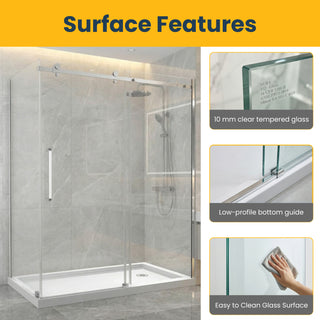 Porte de douche coulissante réversible chromée 60 po x 36 po x 75 po - Verre 10 mm, installation sur deux murs avec panneau latéral de 36 po.