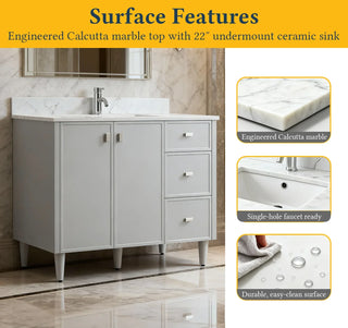 Meuble-Lavabo Autoportant 42po Gris Hampton avec Comptoir de Marbre Ingénierie Calcutta