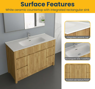 48" Frosted Oak Freestanding Single Sink Bathroom Vanity with White Ceramic Countertop