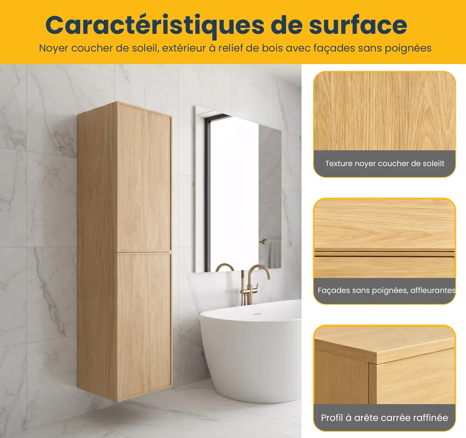 Armoire à Linge Mural de Salle de Bain - Noyer Couchant