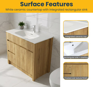 40" Frosted Oak Freestanding Bathroom Vanity with White Ceramic Countertop