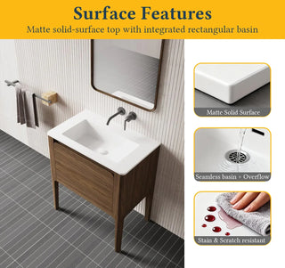 Meuble-Lavabo Mural 30po Noyer avec Comptoir en Surface Solide Mat Blanc