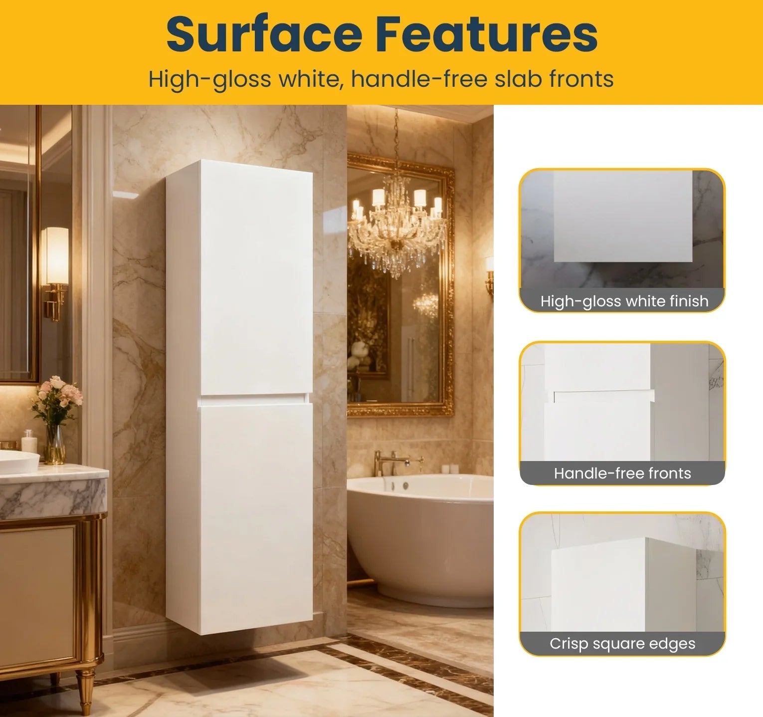 Bathroom Wall Hung Linen Cabinet - White High Gloss Capri