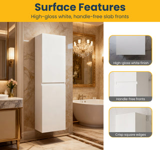 Armoire à linge suspendue murale de salle de bain - Blanc brillant Capri