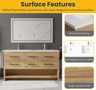 Meuble-Lavabo Autoportant 72po Chêne Brut avec Comptoir de Polymarbre Noir