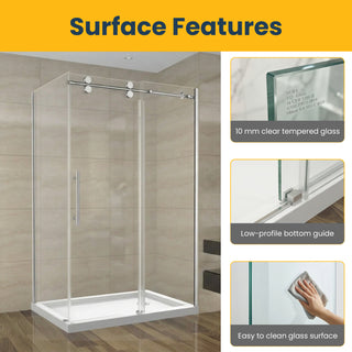 Porte de Douche Coulissante Réversible Chromée de 48 po x 36 po x 75 po - Verre de 10mm, Installation à 2 Murs avec Panneau Latéral de 36 po