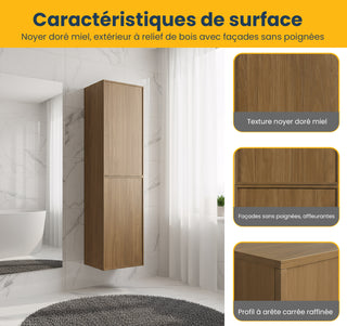 Armoire à Linge Mural de Salle de Bain - Noyer Miel Doré