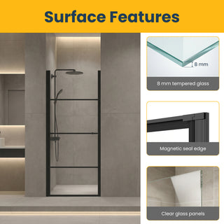 36" x 79" Reversible Pivot Shower Door in Matte Black with Clear Glass Without Base