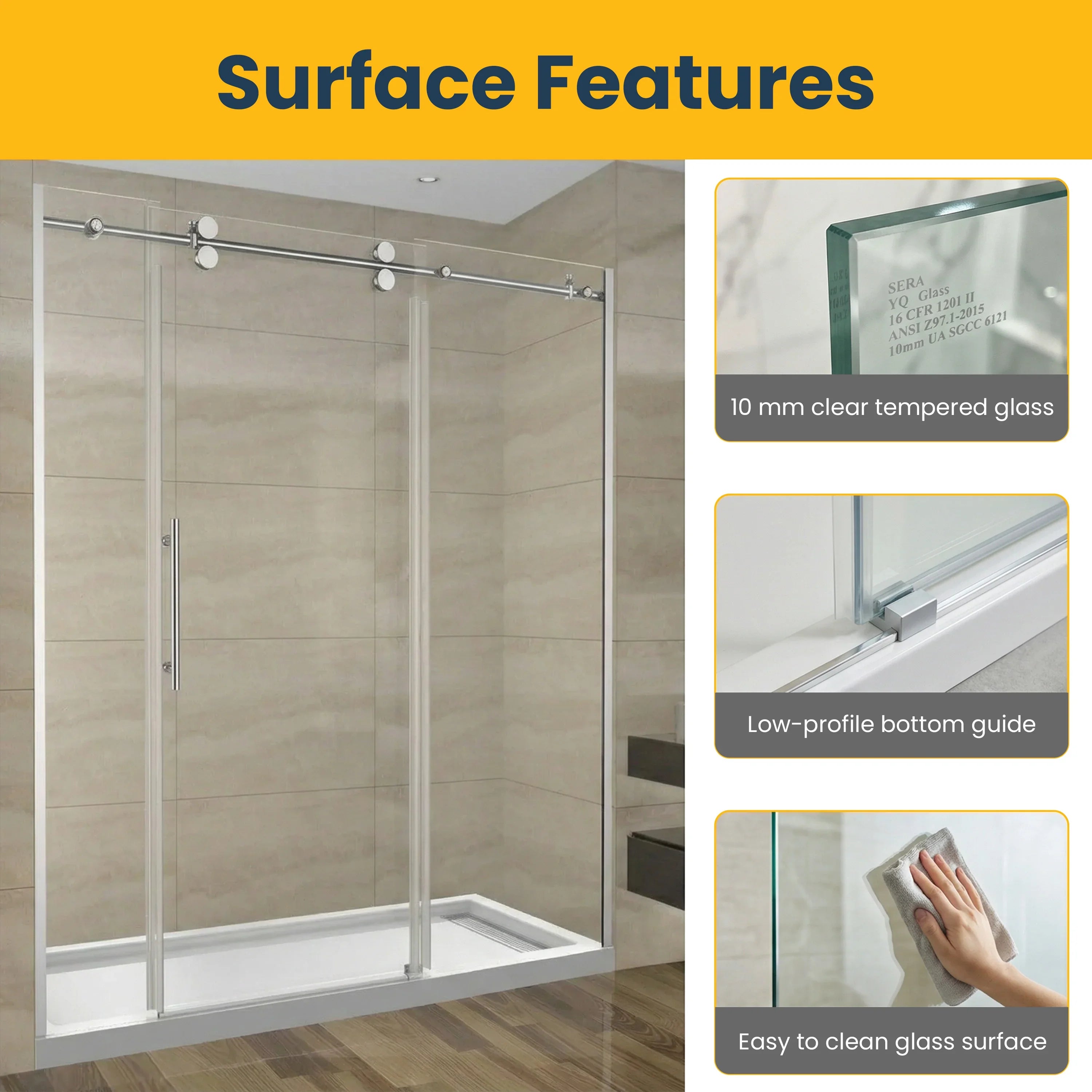 72" x 75" Alcove Reversible Sliding Shower Door with Round Chrome Hardware - 10mm Tempered Glass