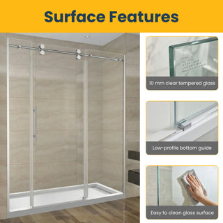72" x 75" Alcove Reversible Sliding Shower Door in Chrome - 10mm Glass, 3-Wall Setup (Base Not Included)