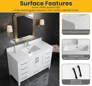 Meuble-Lavabo Autoportant 48po Blanc avec Comptoir de Quartz Blanche Neige