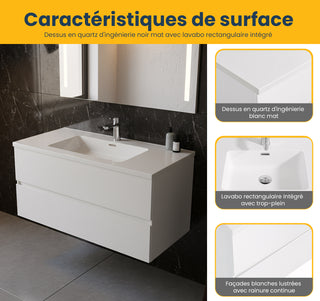 40" White Wall Mount Bathroom Vanity with White Polymarble Countertop