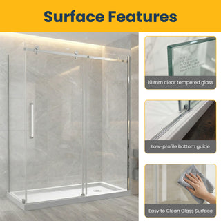 Ensemble de portes de douche carrées chromées 60 po x 32 po x 75 po - Installation sur 2 murs sans base