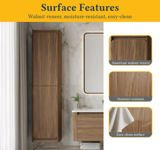 Armoire murale réversible en noyer suspendue pour linge – Option de charnière de porte en haut ou en bas