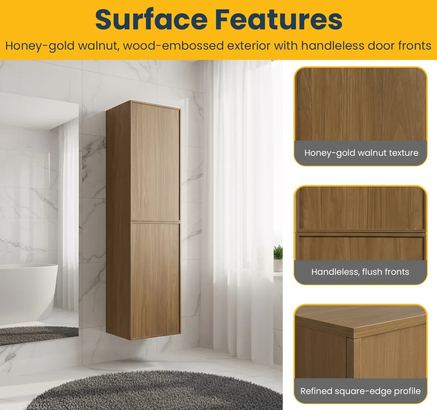 Armoire à Linge Mural de Salle de Bain - Noyer Miel Doré