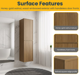 Armoire à Linge Mural de Salle de Bain - Noyer Miel Doré