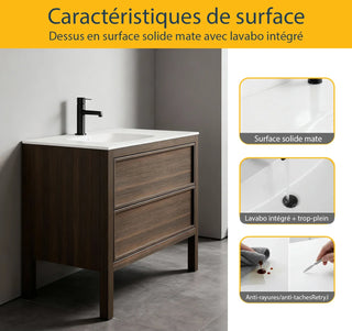 Meuble-Lavabo Autoportant 48po Chêne Fumé avec Comptoir de Surface Solide Blanc