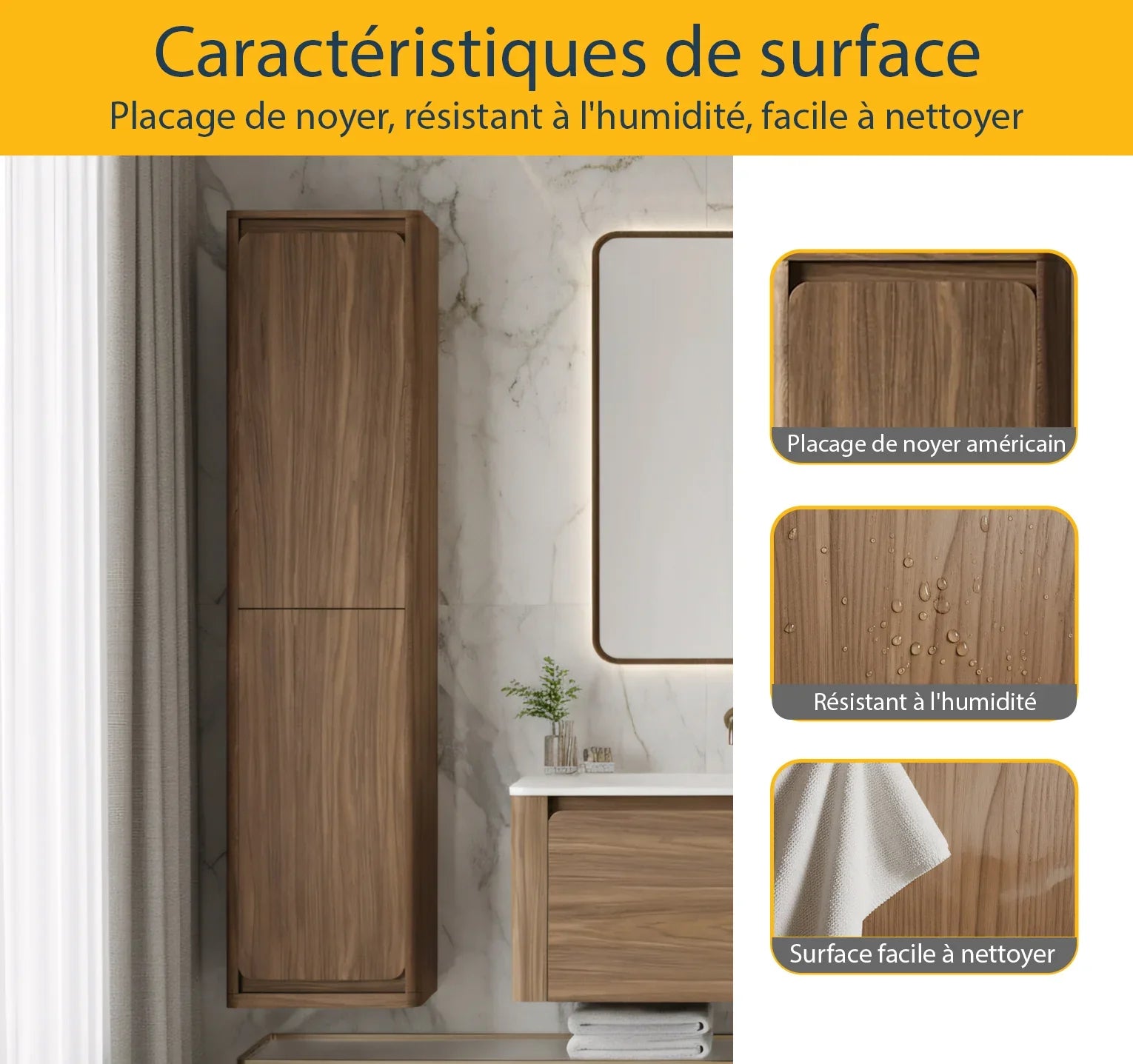 Armoire murale réversible en noyer suspendue pour linge