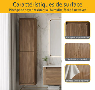Armoire murale réversible en noyer suspendue pour linge – Option de charnière de porte en haut ou en bas